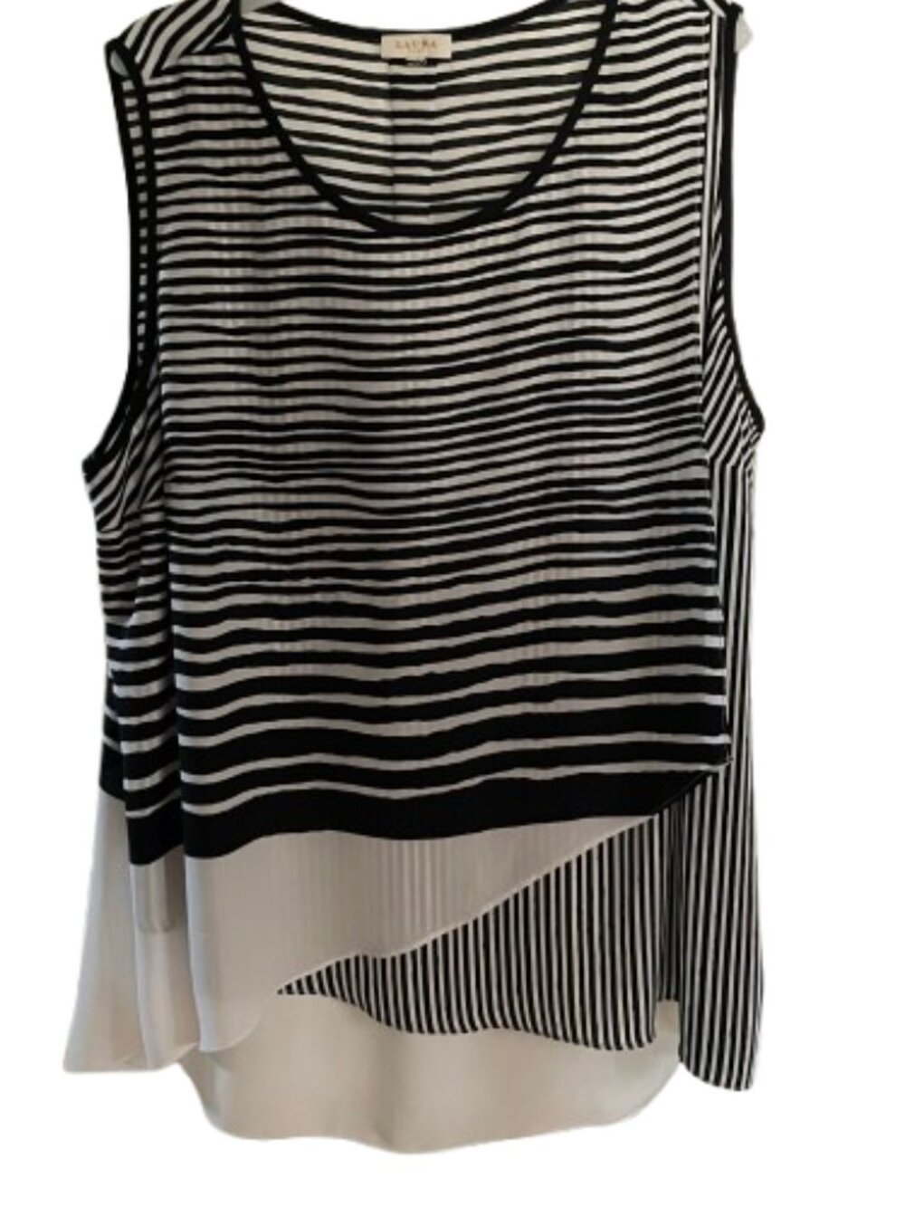 Laura Plus Black & White Striped Layered Sleeveless Top | Size 3X (Approx.)